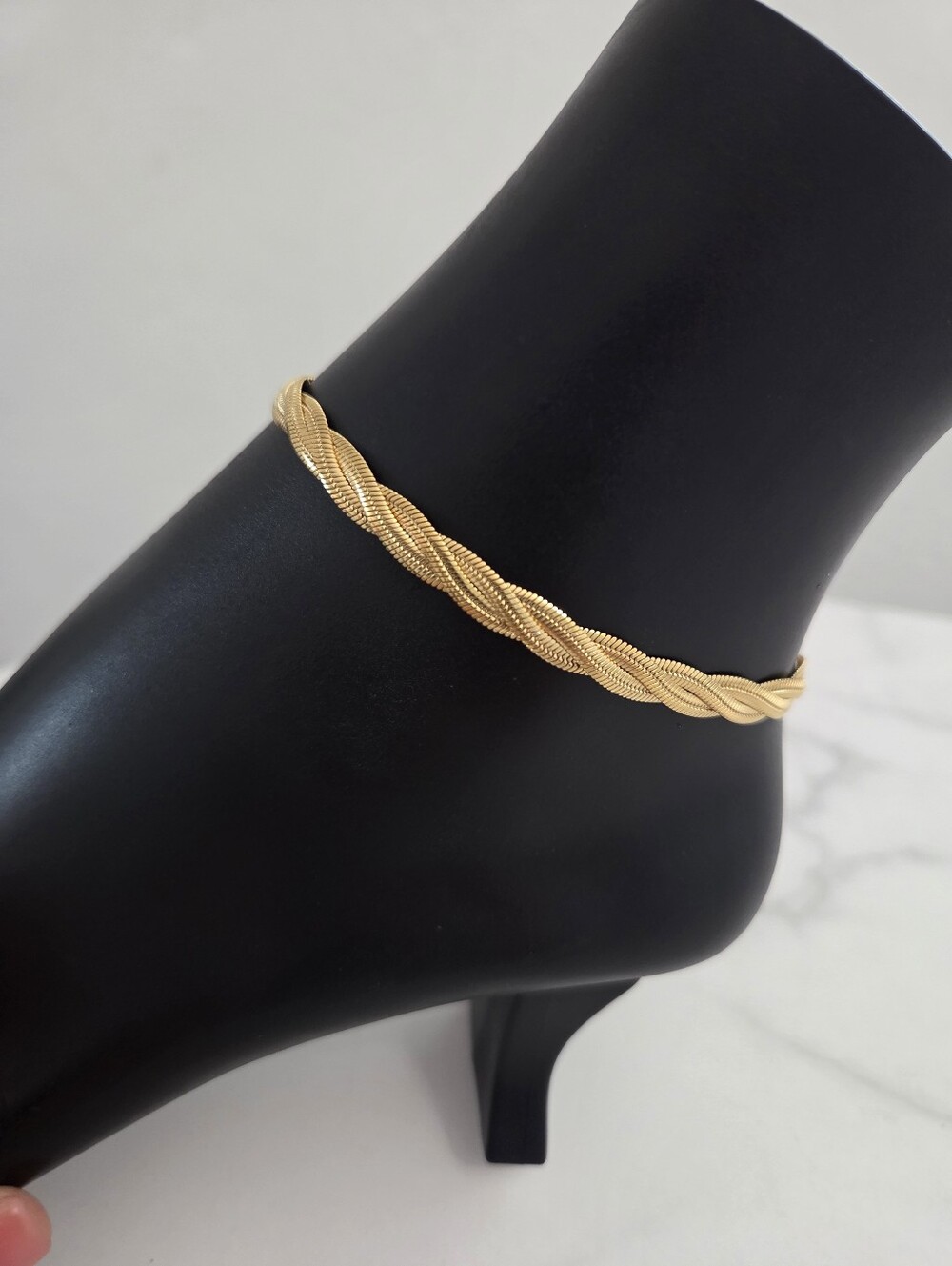 Gold Braided Rope Chain Anklet Elegant Textured Ankle Bracelet - Picture 7 of 16